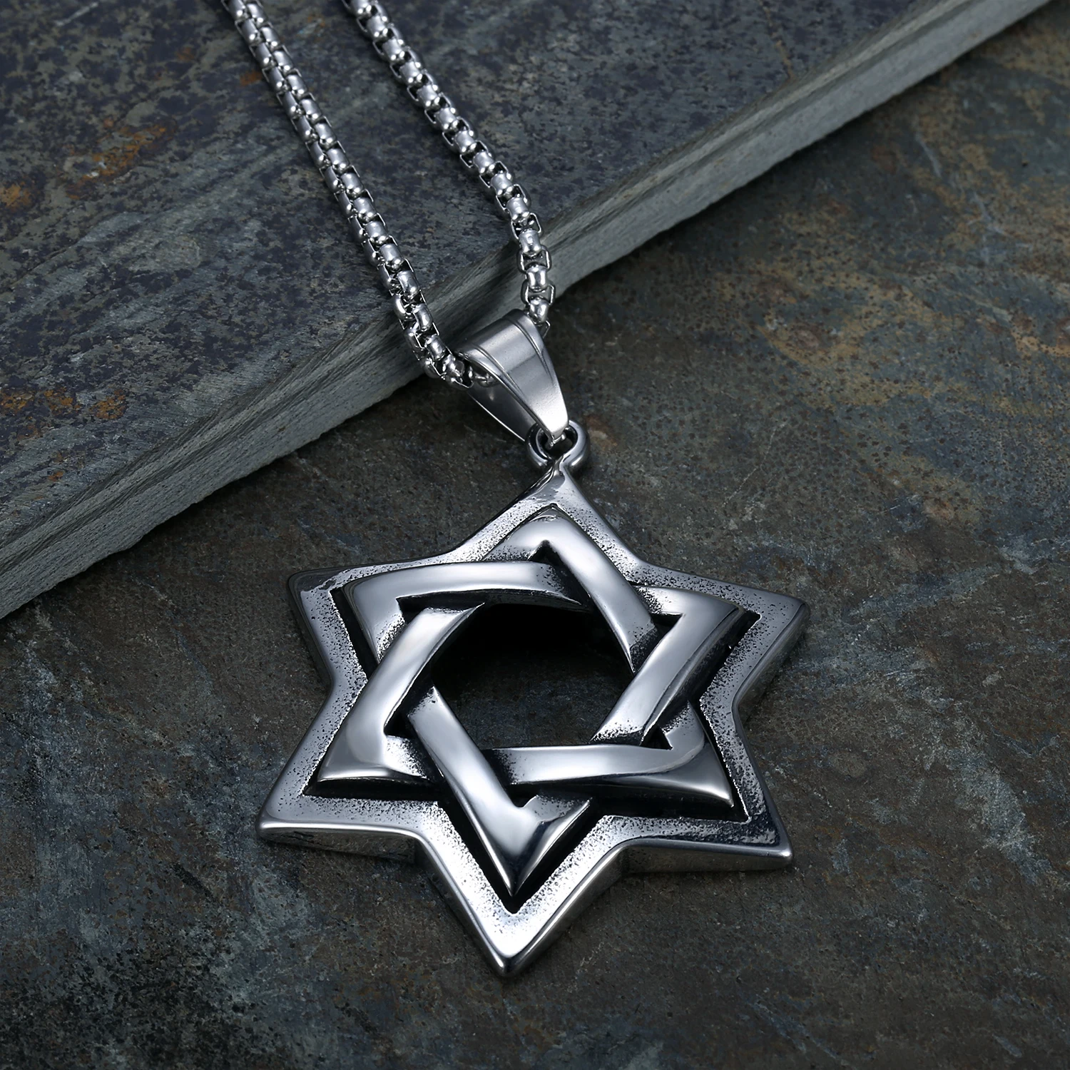 Античное серебряное ожерелье с подвеской Шестигранная звезда Давида подарок на