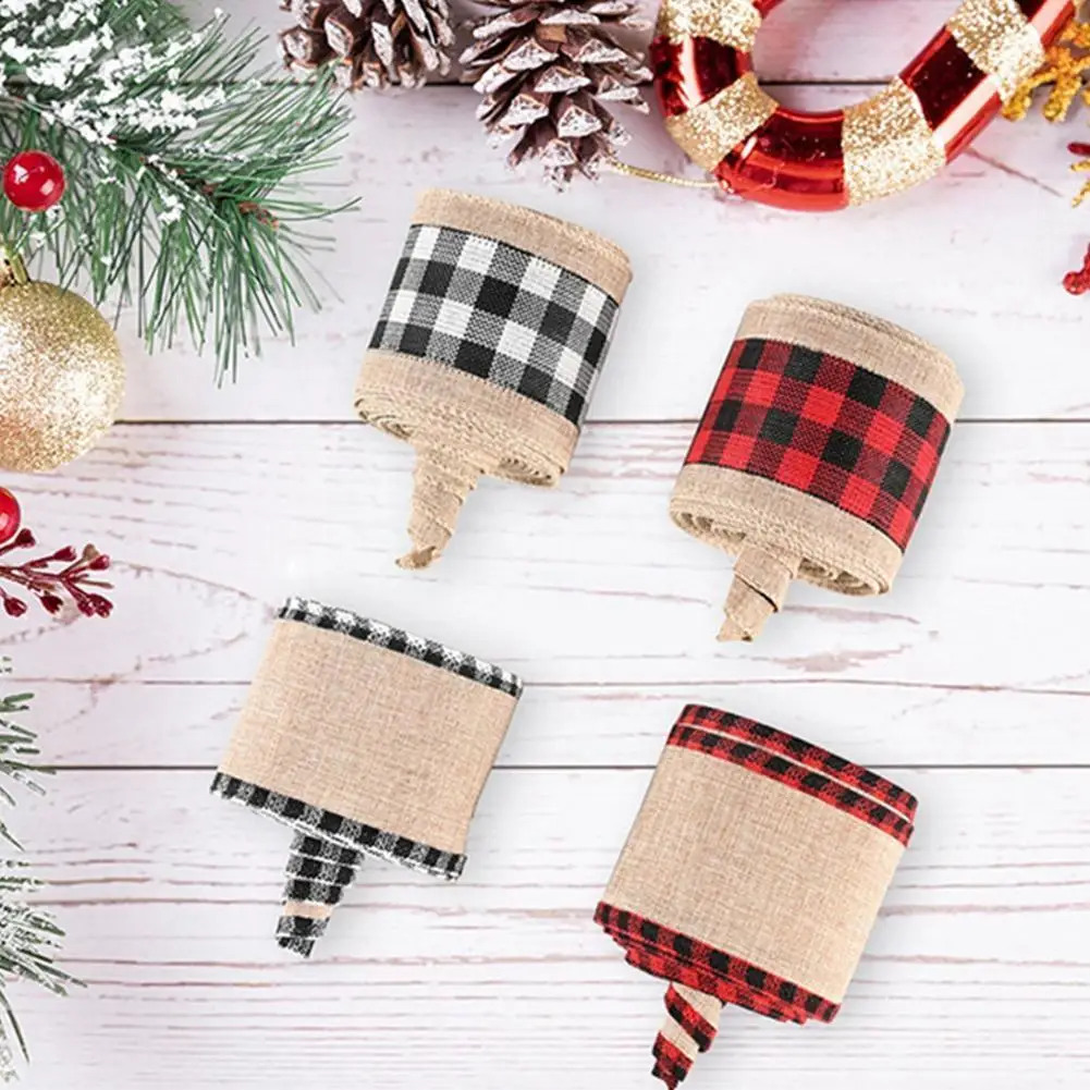 

6 Yard, Width 6.3cm Christmas Imitation Linen Plaid Cloth Edging Webbing For Diy Gift Wrapping Wedding Bowknot Decoration X8a2