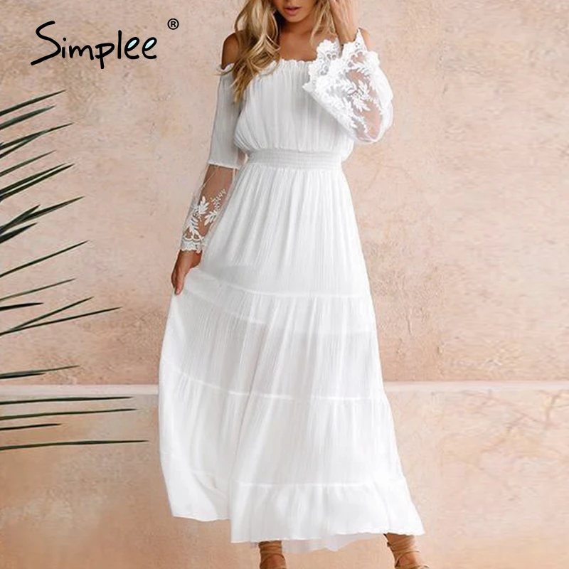 Simplee сексуальное вечернее платье с открытыми плечами высокая талия длинным