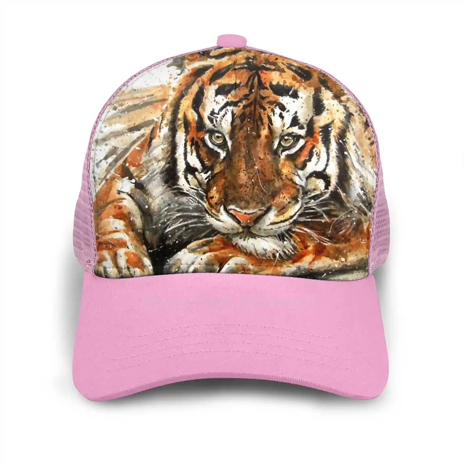 

Tiger Watercolor Curved Edge Mesh Baseball Cap Watercolor Tiger Background Wild Cat Wildlife Graphic Animal Sketch Bengal