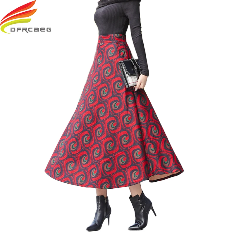 Женская Длинная шерстяная юбка длинная красного и зеленого цветов с высокой