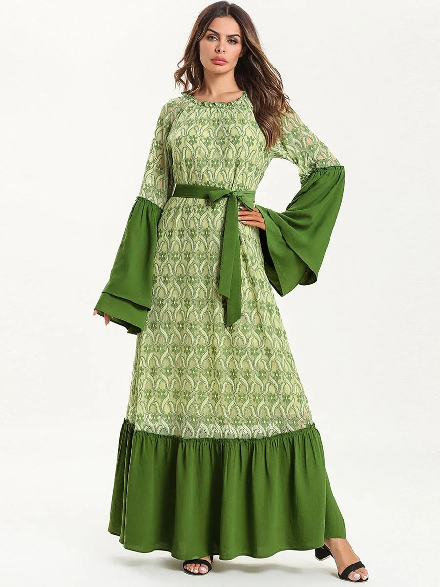 Мусульманское платье длинная юбка код Женская мода с длинным рукавом кружево