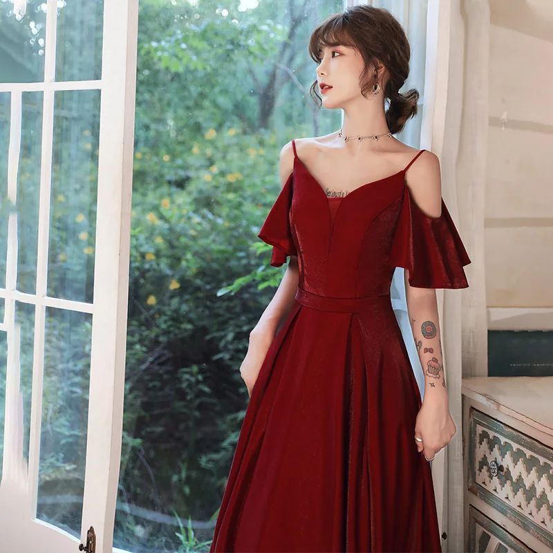 Women Burgundy Spaghetti Strap Wedding Dress Sexy Backless A-line Long Formal Prom Party Gowns вечернее платье