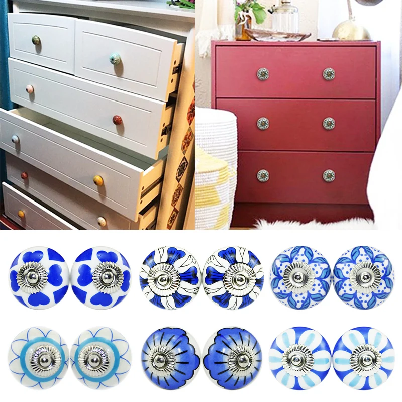 2 шт. различные стили винтажные многоцветные печатные керамические круглые ручки