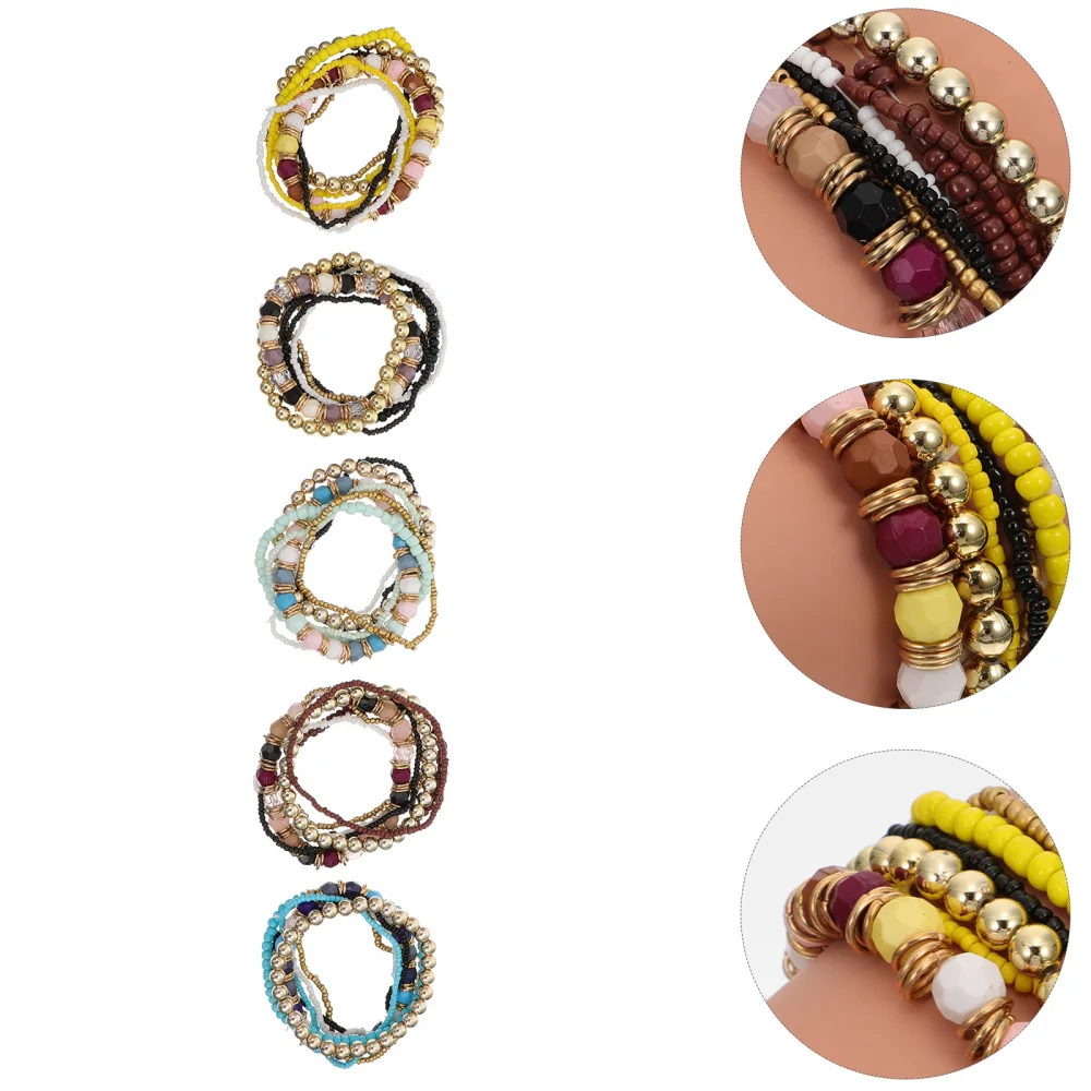 

5Pcs Bohemia Style Bracelet Multi-layer Beads Waist Chain Hand Ornament