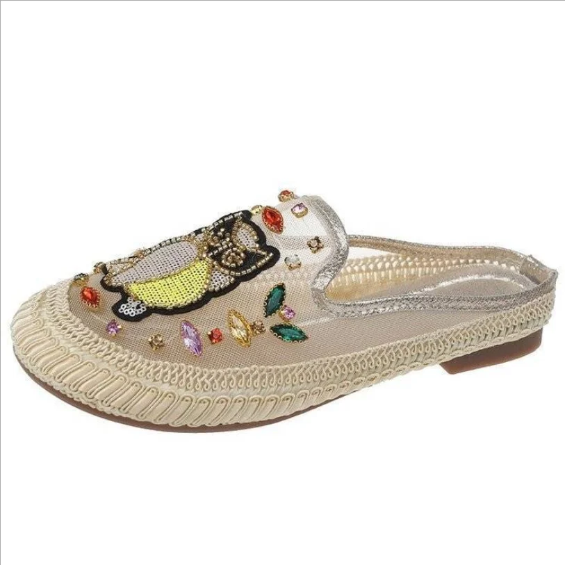 

Korean version of 2021 summer new mesh breathable one-step rhinestone flat bottom lazy fashion casual shoes