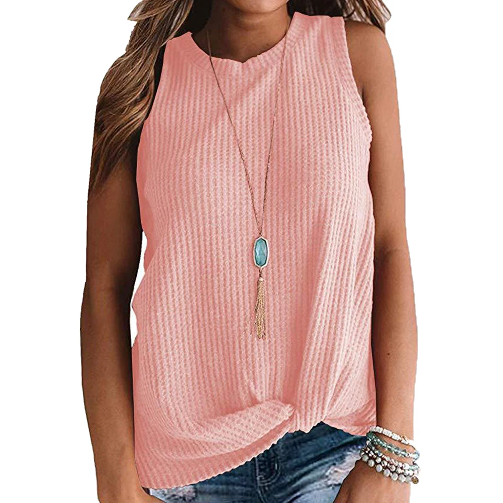 Модный женский однотонный вязаный свитер с круглым вырезом без рукавов|Жилеты| |