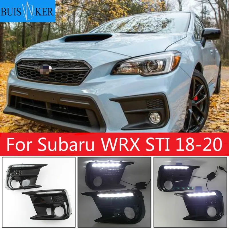 

LED DRL Daytime Running Light + Amber Dynamic Led Turn Signal Bezels Fog Lamp For Subaru WRX STI 18-20 Limited Switchback White