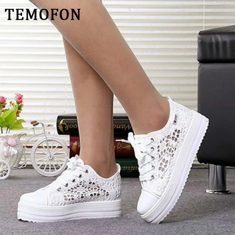 Кроссовки TEMOFON женские сетчатые Повседневные Дышащие сникерсы на платформе со