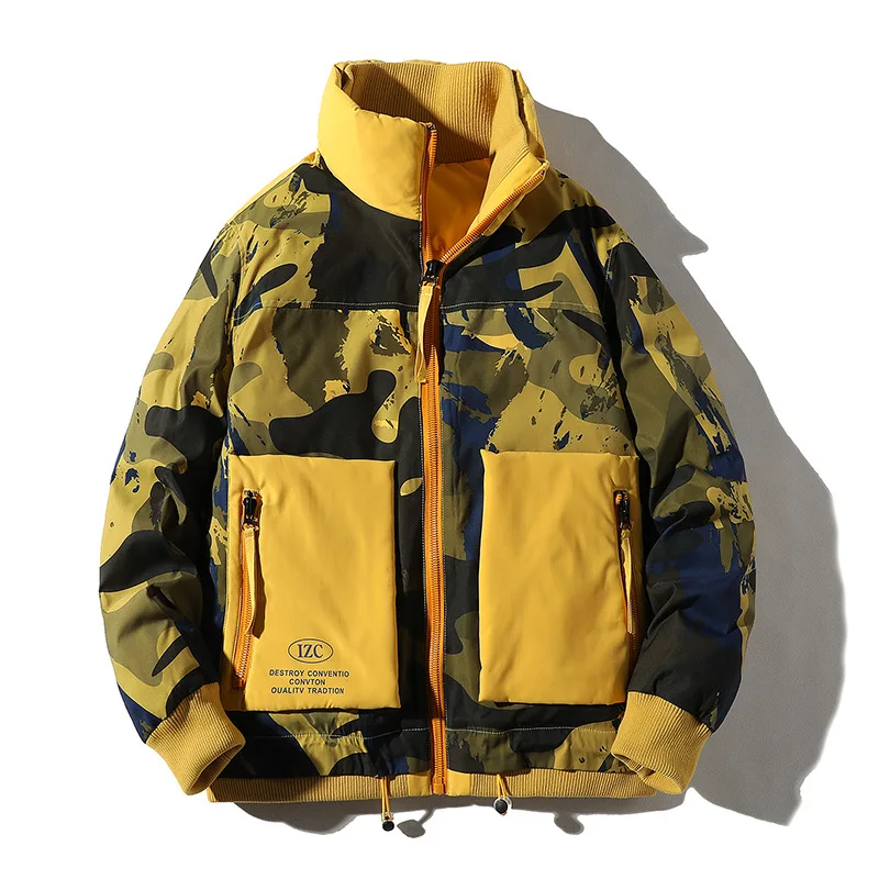 Камуфляжный мужской пуховик Зимний хип-хоп пэтчворк толстый зимний канадский