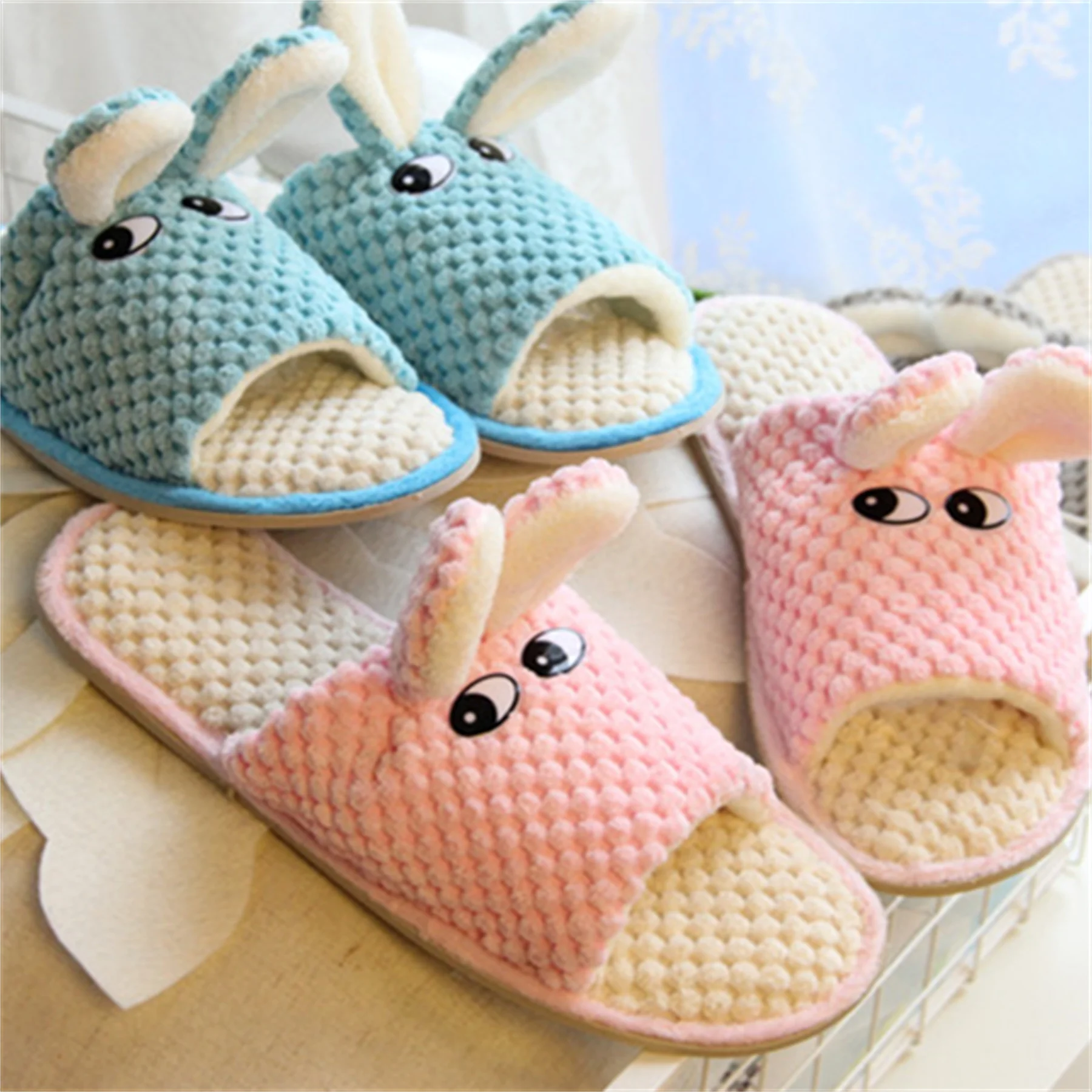 

Spring and Autumn Comfortable Fish Mouth Rabbit Ear Slippers Home Indoor Anti-skid Women's Slippers