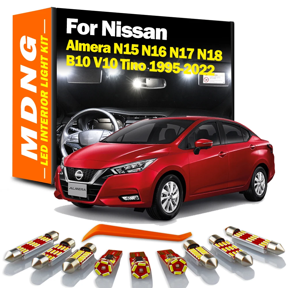 

MDNG Canbus Car LED Interior Map Dome Light Kit For Nissan Almera N15 N16 N17 N18 B10 V10 Tino 1995-2020 2021 2022 Led Bulbs