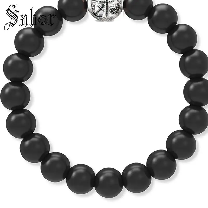 Высокое качество мужские ювелирные изделия черный оникс Круглый браслет из
