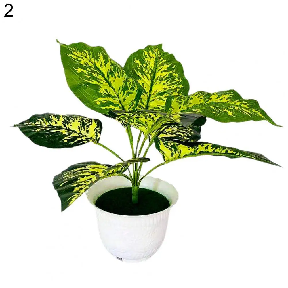 

Искусственный Горшок для растений, зеленые листья, декоративный пластиковый горшок для дома и офиса, искусственный цветок, для сада