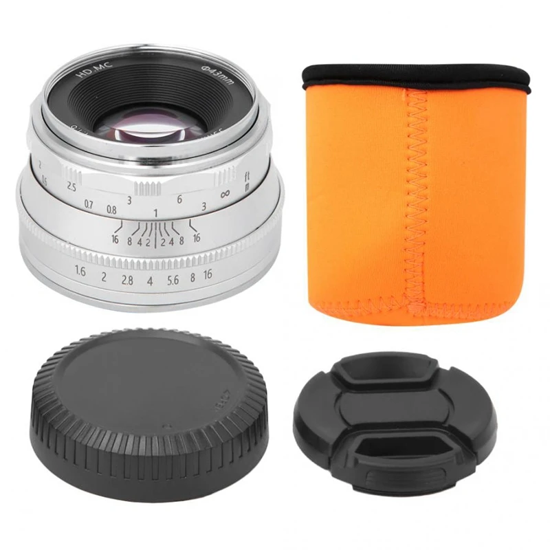

35MM F1.6 Fixed Focus Micro-Lens Suitable Manual Prime Lens for Canon EOSM EF-M Mount Micro-Single Camera Silver