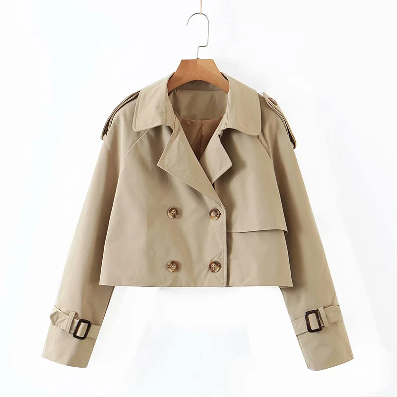 

XIKOM 2021 Autumn New Women Vintage Khaki Windbreaker Coat Lapel England Style Female Streetwear Casual Short Trench Jacket