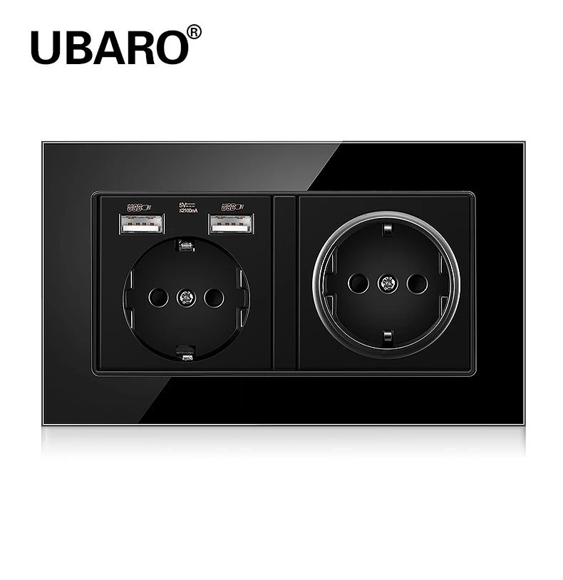 UBARO 146*86 немецкая стандартная розетка из закаленного стекла с Usb 5 в 250 мА