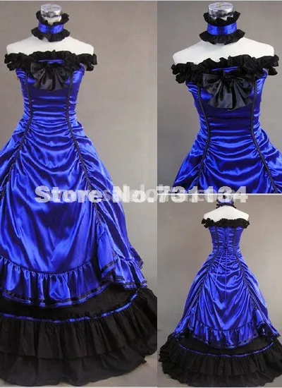 2021 New Elegant Blue Off The Shoulder Vintage Victorian Ball Gowns/Halloween Party Dress For Women