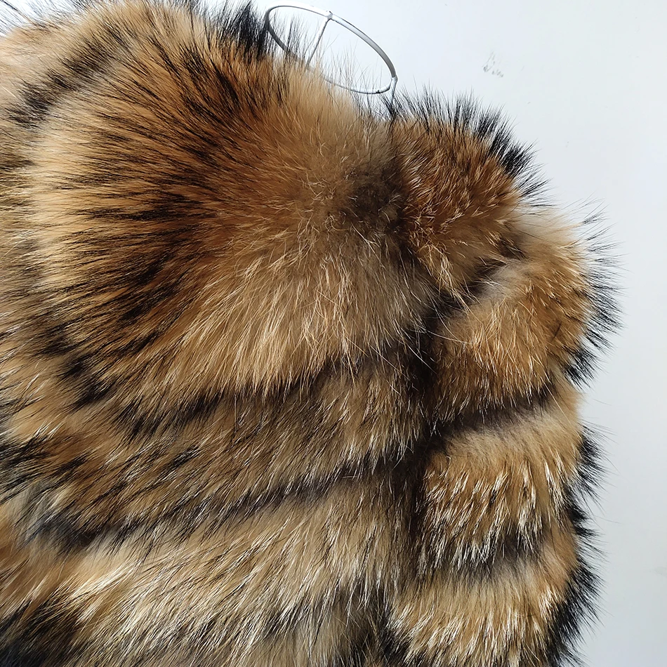 MAOMAOKONG Real Raccoon Fur Coat Big Size Clothes 100% Natural Winter Women Wear Round Neck Warm Thick New Style Plus-Size
