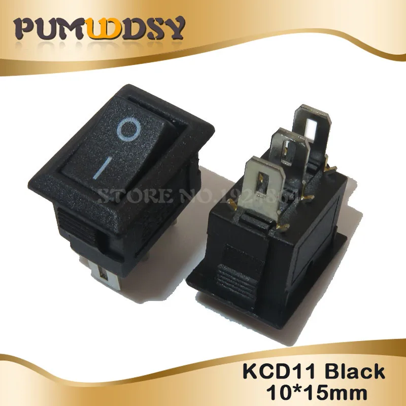 10 шт. кнопочный переключатель 10x15 мм SPST 2Pin 3pin 3A 250V KCD11 оснастка вкл/Выкл Лодка кулисный переключатель 10 мм* 15 мм черный красный и белый - Цвет: 3Pin 2block Black