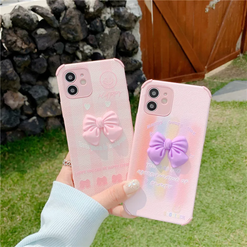 

Cute 3D Bow Knot Lambskin Anti-fall Shell Protective Cover Phone Case For Huawei Nova 8 7 SE P30 P40 For Honor 30 20 10 Pro Lite