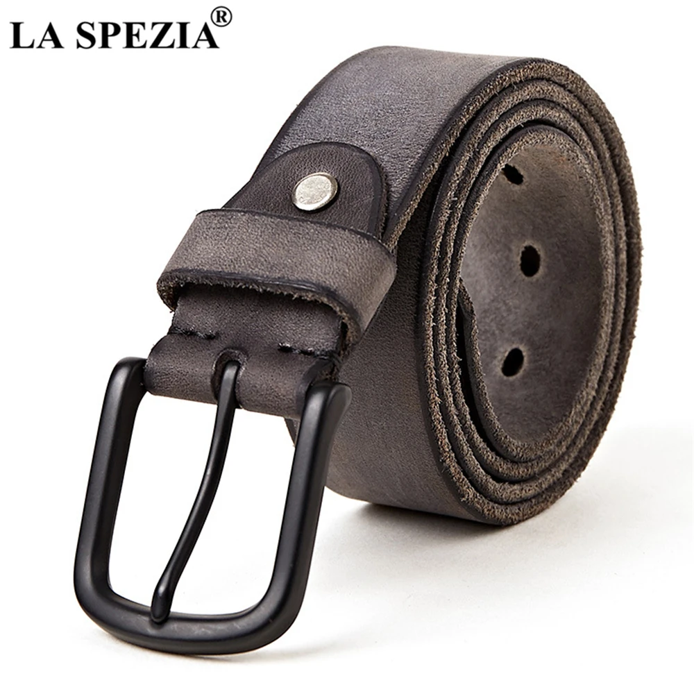 

LA SPEZIA 100% Genuine Leather Belt Male First Layer Cowskin Men Belt Buckle Gray Men Casual High Quality Belt 110cm 120cm