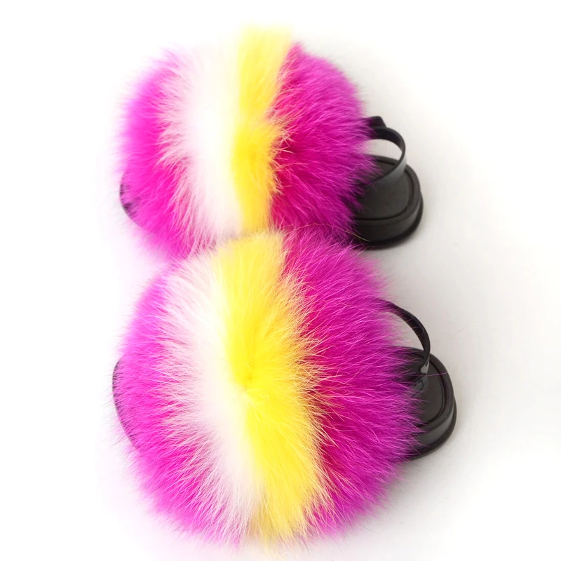 Детские меховые сандалии плюшевые шлепанцы из лисьего меха Нескользящие сланцы