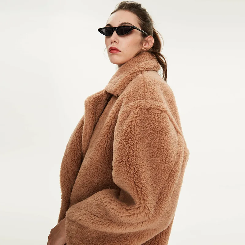 Женское пальто из искусственного меха длинное с мишкой Тедди женская одежда