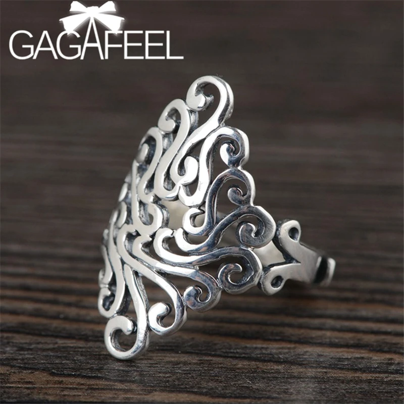 

GAGAFEEL Women's Classic Hollow Ring Silver Open Rings Wedding Anniversary Gift S925 Sterling Silver Adjustable Ring