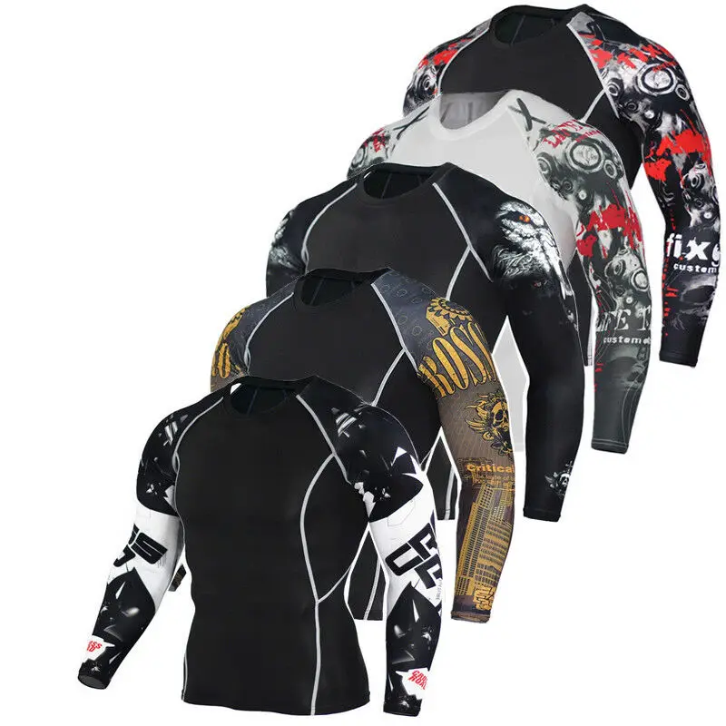 7 видов стилей для мужчин фитнес с длинными рукавами Бодибилдинг Кожа облегающие