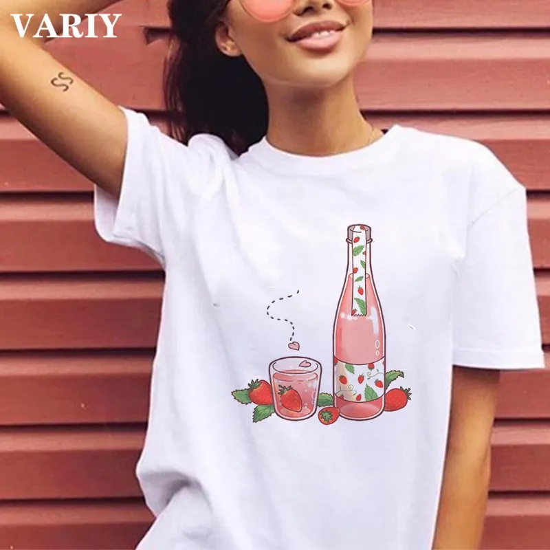 2020 розовая Клубничная Футболка женская Эстетическая Женская Harajuku Kawaii модная