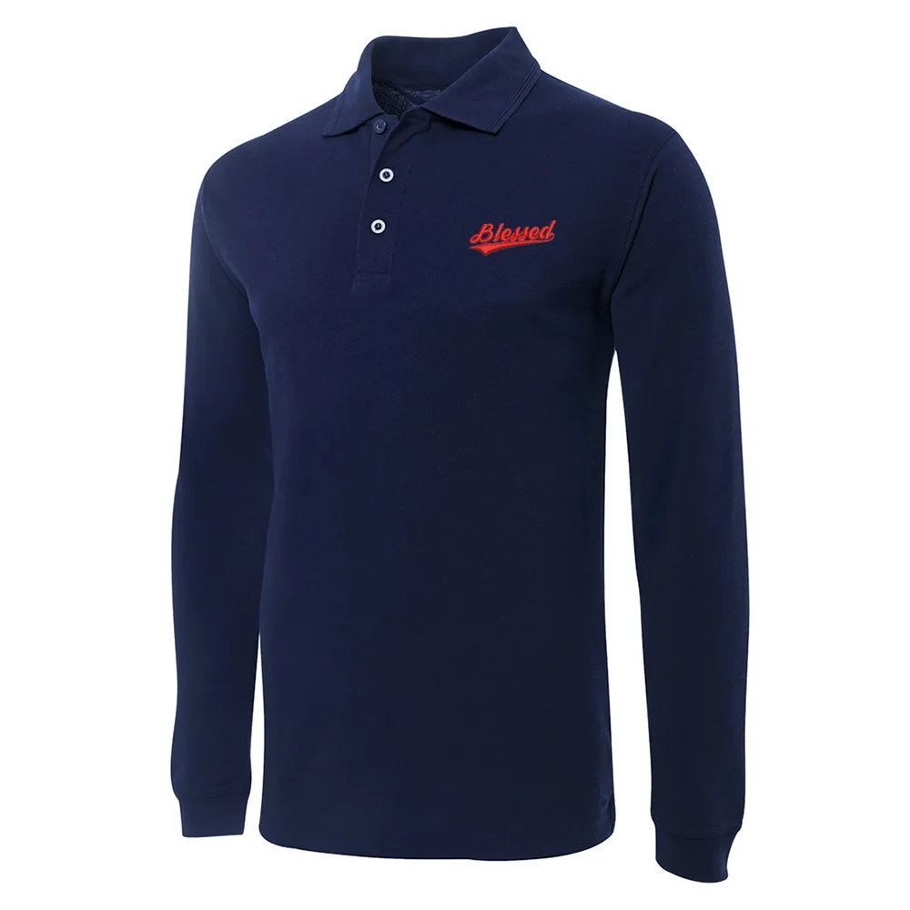 

Christian Blessed Embroidery Long Sleeve Polo Shirts Embroidered Men's Shirts