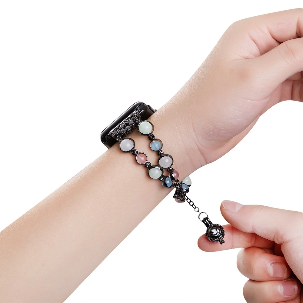 Moonlight Pearl Jewelry Strap for Apple Watch 7 SE 6 5 4 Band 41mm 45mm 44mm Metal Bracelet Strap Woman WatchBand 38 40