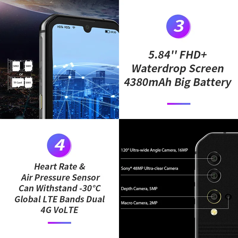 Blackview BV9900 смартфон с восьмиядерным процессором Helio P90 ОЗУ 8 Гб ПЗУ 256 ГБ 4380 мАч Android 9