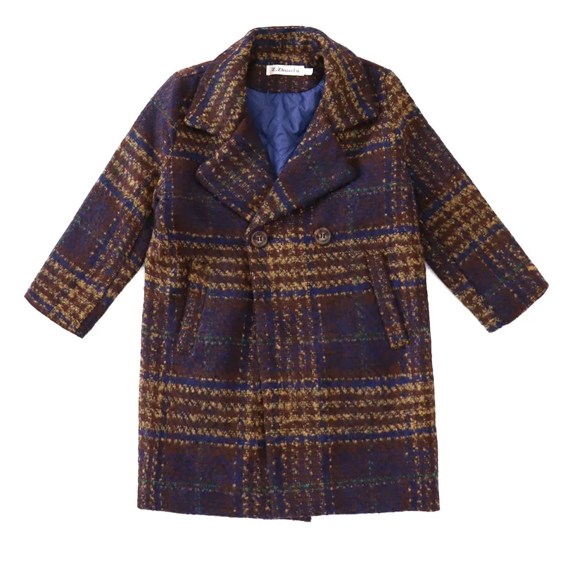 

boys' Coats 2020 Autumn And Winter Korean Version Gray Plaid Warm Outerwear Children's Turn-down Collar Woolen Overcoat ZL271