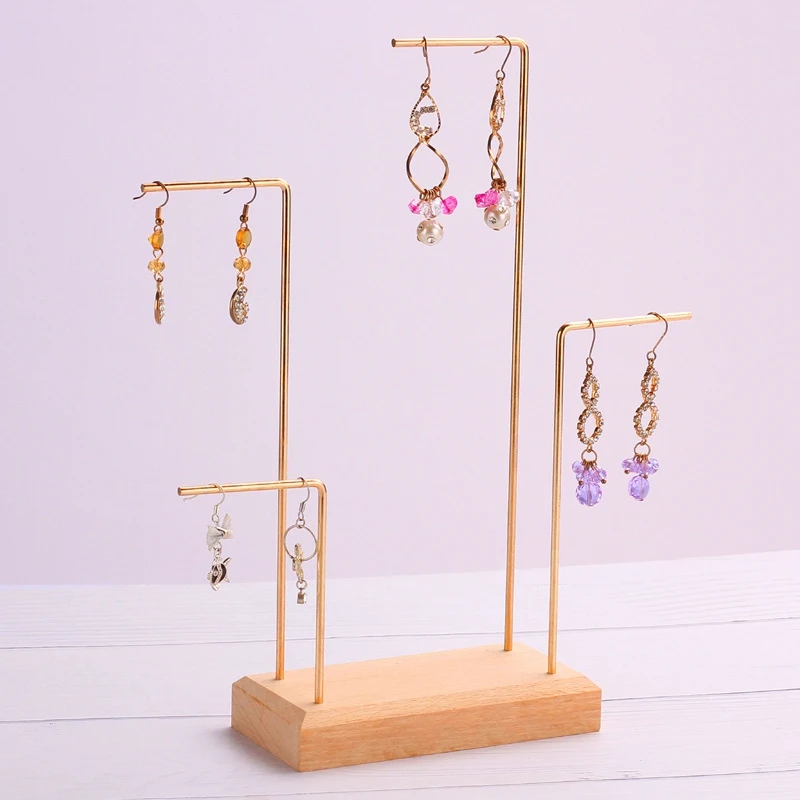 

Ring Display Holder Pendant Earrings Display Stand Metal Stick Solid Wood Jewelry Display Stand