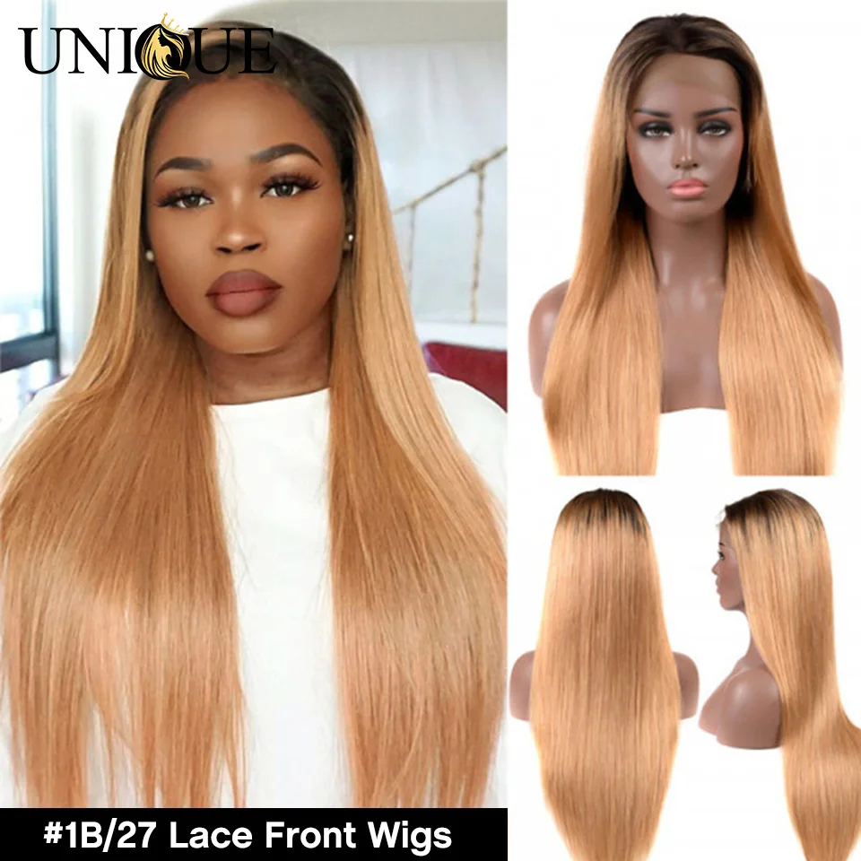 

Прямые волосы Honey блонд 1B/27, парики из человеческих волос на шнурке 13x4, предварительно выщипанные натуральные черные человеческие волосы, па...