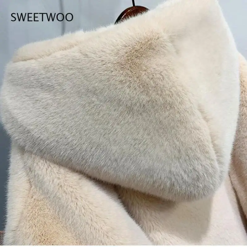 Winter Women High Quality Faux Rabbit Fur Coat Luxury Long Fur Coat Loose Lapel OverCoat Thick Warm  Female Plush Coats