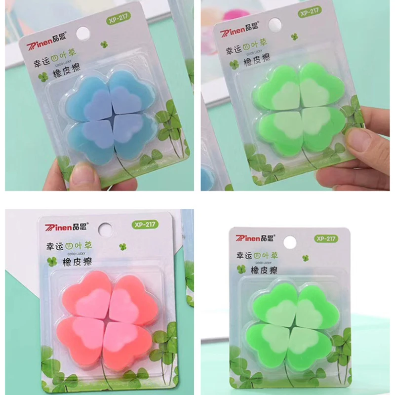 

30packs/lot New Lucky Clover Small Fresh Eraser Correction Pencil Eraser Students Learning Stationery School Office Supplies