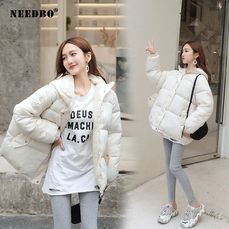 NEEDBO Winter Jacket Women Hood Plus Size Parka Casaco Cotton Ladies Puffer Female Coat Women Elegant Warm Parka Mujer Outwear