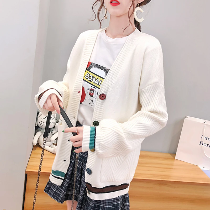 Вязаный женский кардиган свитер новинка 2019 модный на пуговицах Осень-зима