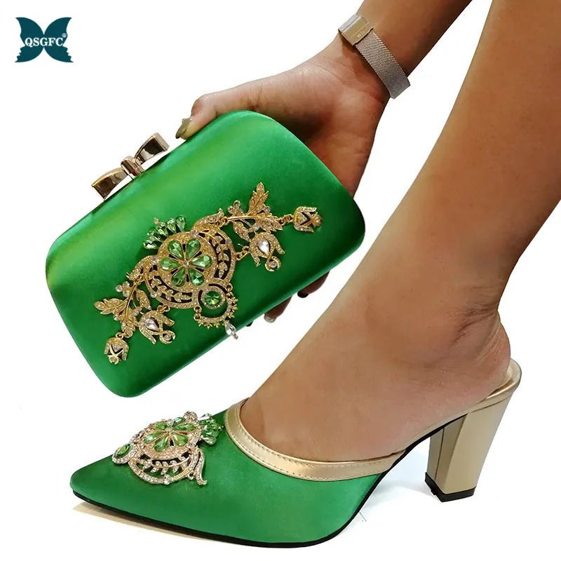 

African Ladies Shoes and Bag Set With Green Color Hot Selling Women Italian design Women Shoes And Bag Set For Party Wedding