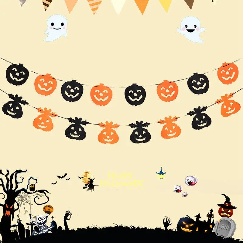 

3 Meters Halloween Hanging Garland Bunting Bat Pumpkin Ghosts Spider Paper Banner Halloween Party Decorations Horror Props