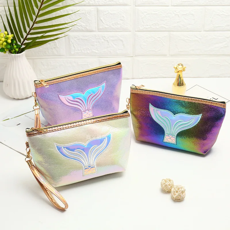 

Cartoon Fishtail Laser Cosmetic Bag Creative Embroidery Fashion Household Large Capacity Travel Storage Wash Bag Eco Friendly