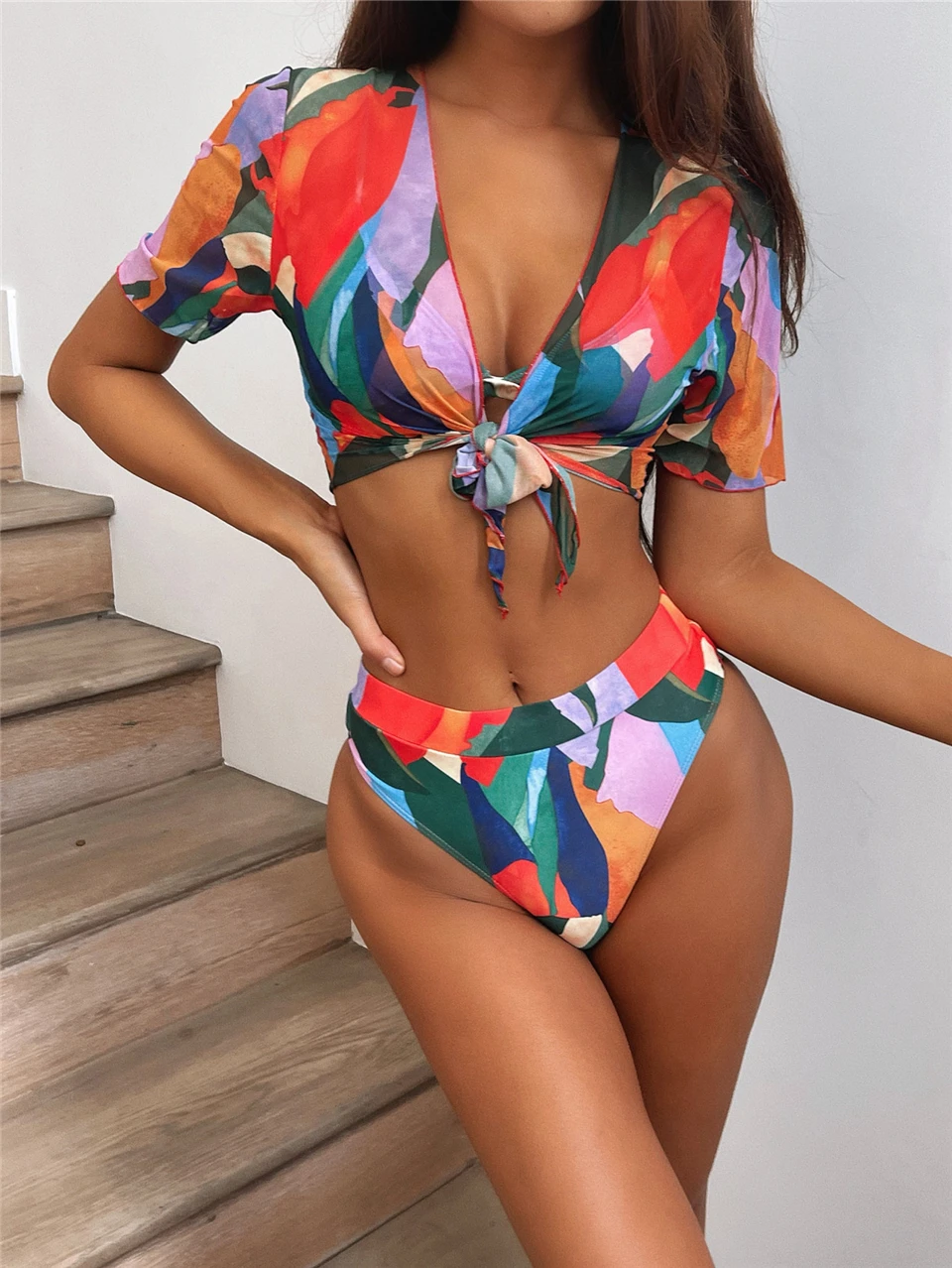 

Three Piece Women Swimsuit Bikinis Printed High Waist Swimwear Triangle Sexy Bathing Suits Summer Beach Wear Ladies Fashion S-L