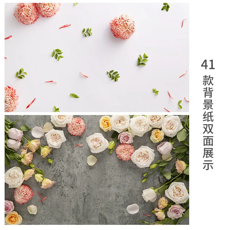 

Marble Green Leaf Rose 57x87cm PVC background Pink Flowers 2 sides print flowers for Food shoes Gift