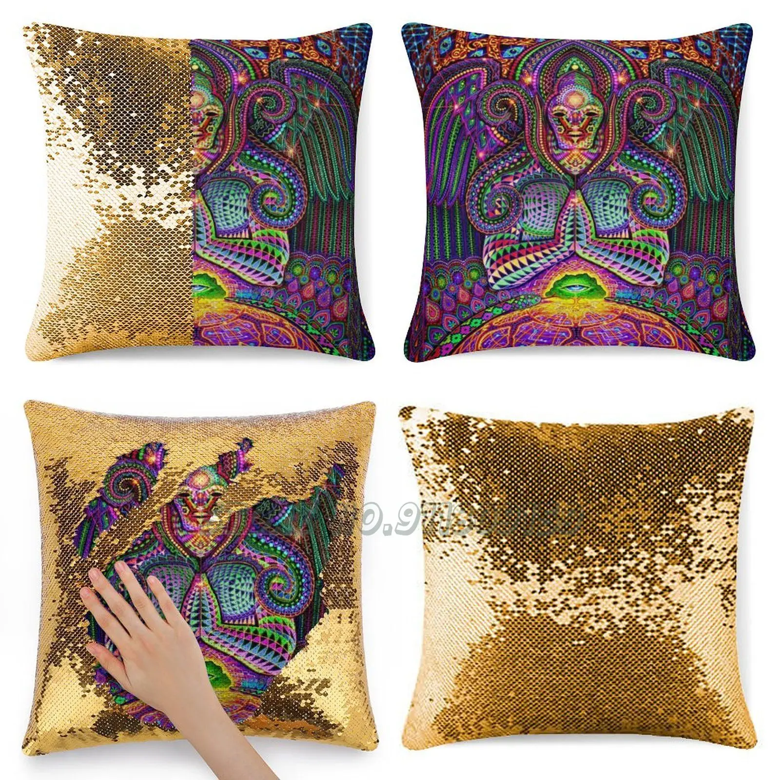 Волшебная наволочка с изображением бога блестящая блестками для подушки Dmt Salvia