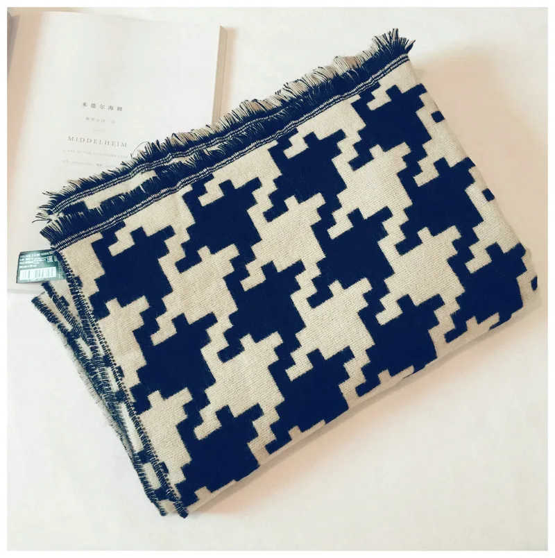 

2019 Big Black and White Houndstooth Winter Scarf Women Warm Plaid Scarves Fashion Casual Scarfs Imitation Cashmere scarf