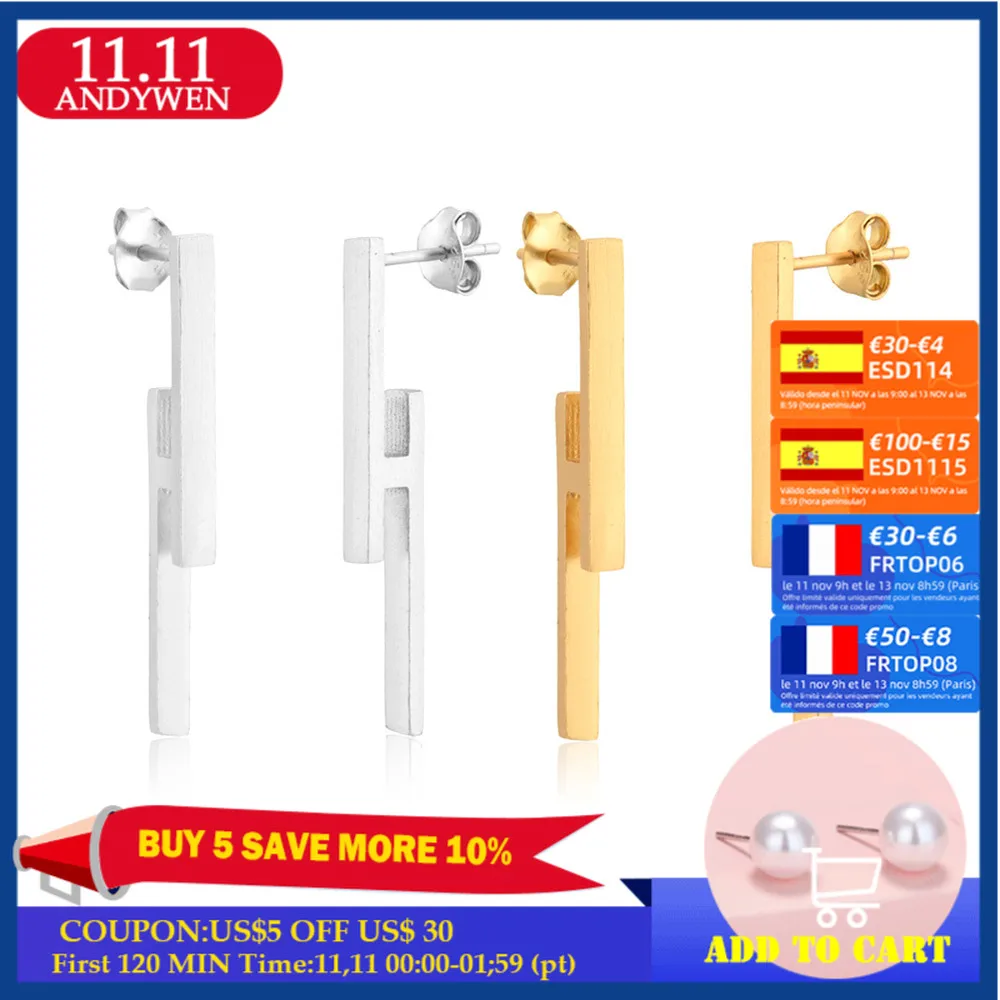 

Серьги-гвоздики ANDYWEN, серебристые, золотистые, геометрические, нестандартной формы, простые, в стиле рок, панк, длинные серьги для пирсинга, р...