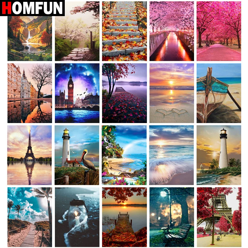 HOMFUN Алмазная вышивка &quotСумерки цветок морской пейзаж&quot узор Сделай Сам 5D